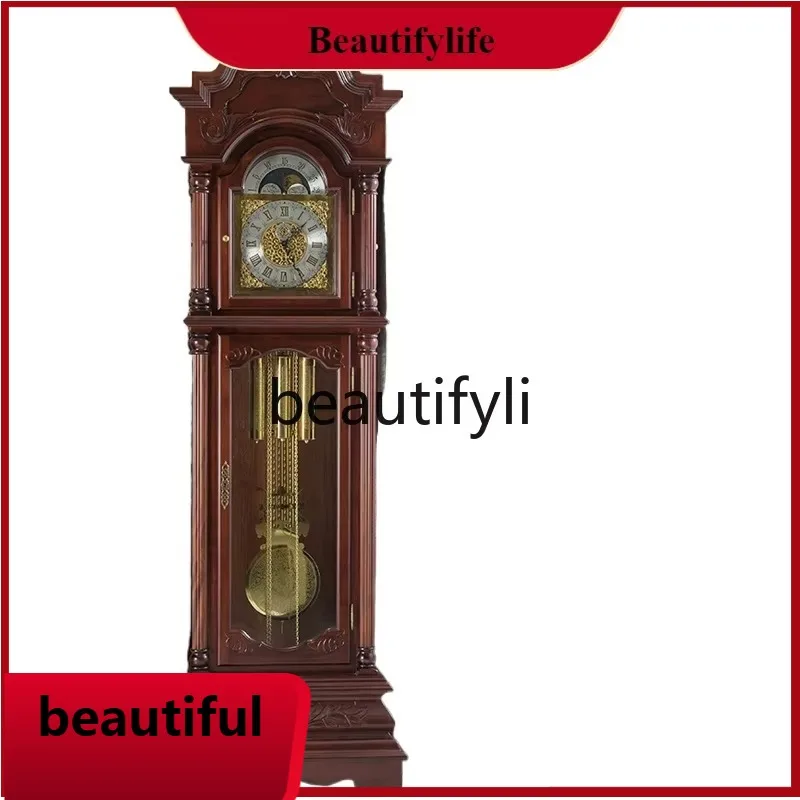 

X Floor clock Solid wood hand-carved retro European mechanical clock New Chinese living room clock
