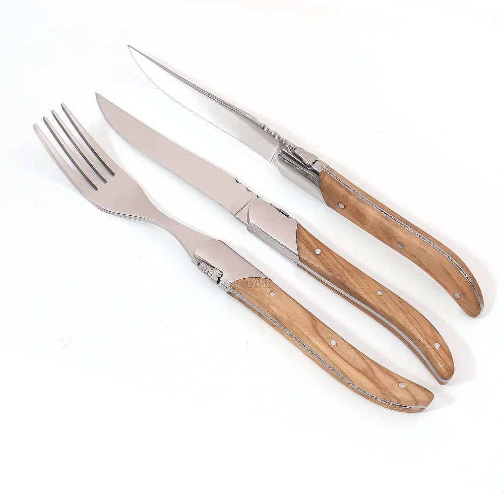 Laguiole Steak knives Olive Wood Handle Dinner Knifes 8.25'' Stainless steel Table Knife Restaurant Western Dinnerware 6/8/10pcs