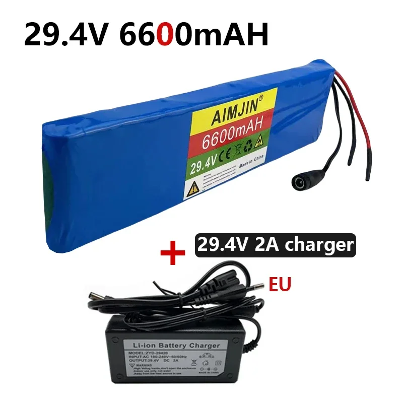 Rechargeable lithium-ion battery 7S2P 18650 29.4V 6600mAh, used for electric bicycles, scooters, and light motorcycles+2a charge