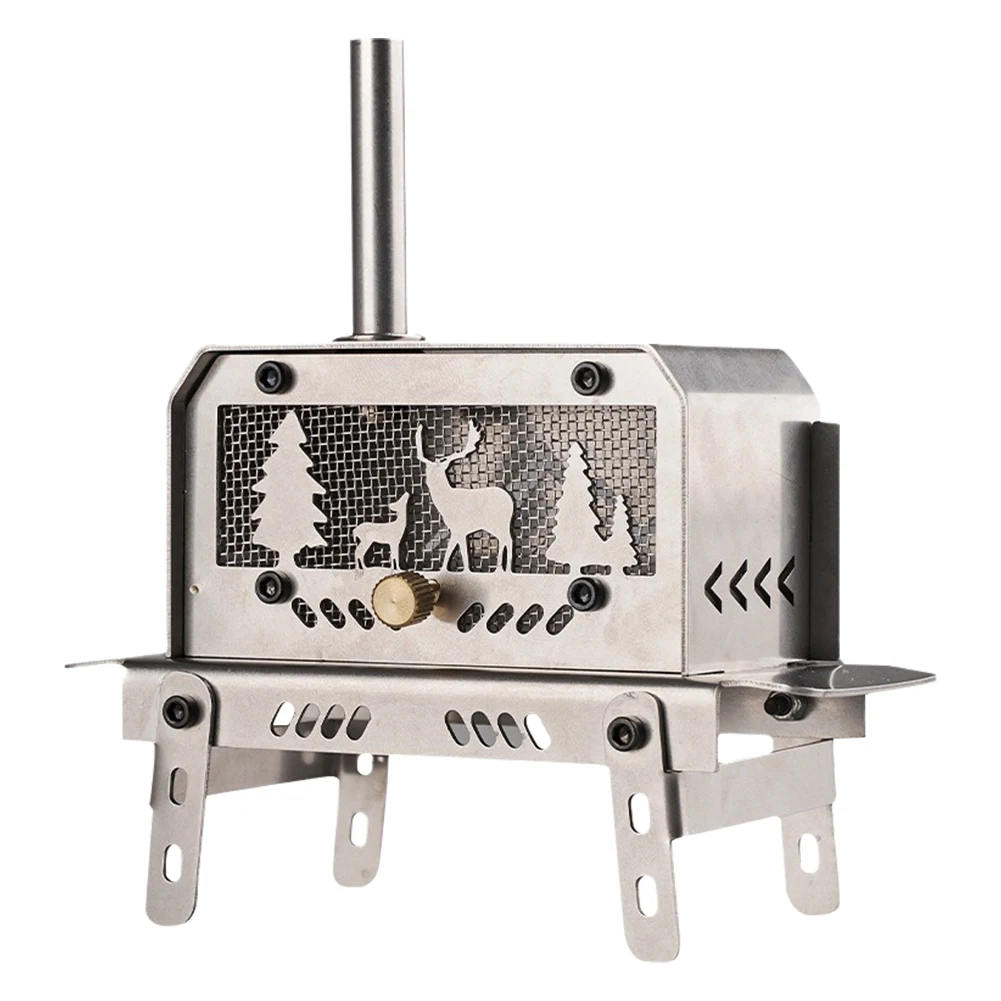 Outdoor Firewood Stove with Chimney Aromatherapy Holder Stainless Steel Wood Burning Stove for Backpacking Fishing