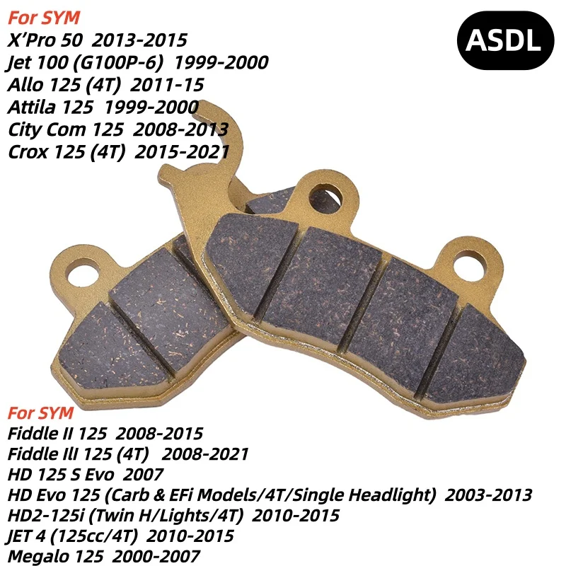 Pastillas de Freno Delanteras para Motocicleta SYM Jet 100 Allo Attila Crox X Pro Fiddle HD Megalo Symply 125 150 Super Du/ke City Com 300 4T