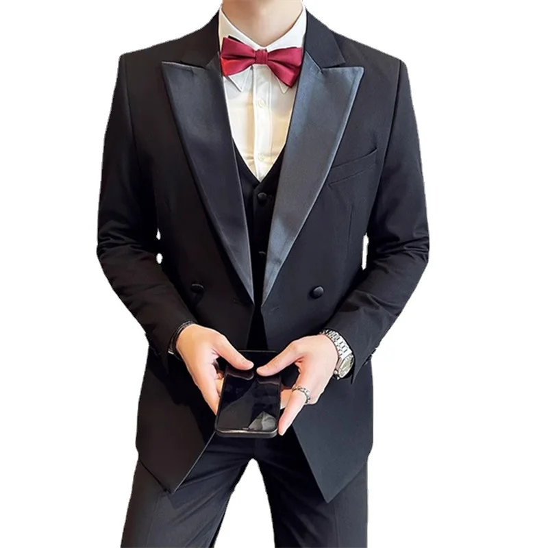 

Classic Black Double Breasted Wedding Suit Men Clothing 2024 New Men's Business Social Dress Slim Fit 3-piece Set