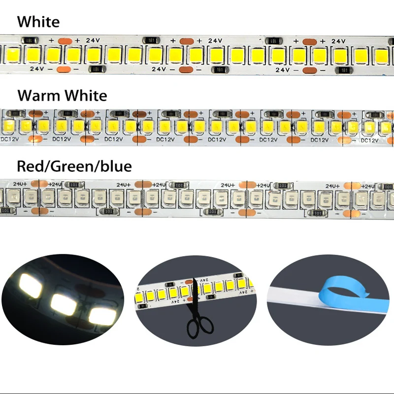 DC 5V 12V 24V Led Strip Light 2835 5m White LED Strip Tape Diode Not Waterproof Lamp Light Strips Kitchen Home Decor TV Ledstrip