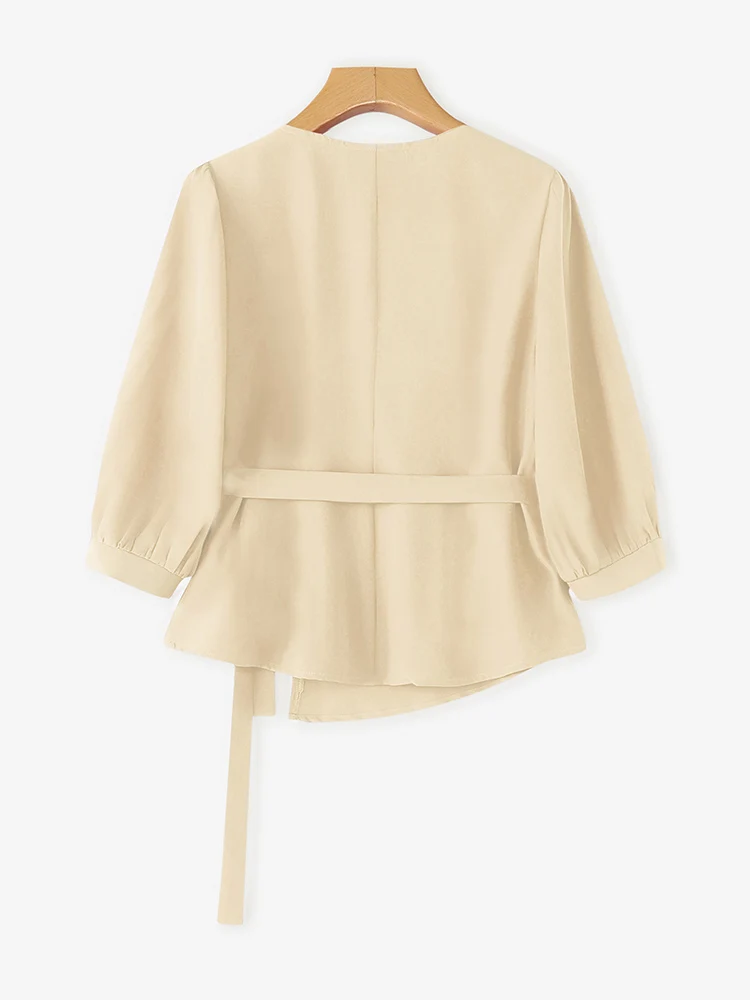 ZANZEA Women Lace-Up Cardigan Autumn V Neck Tops 2025 Fashion Office Work Shirts Elegant 3/4 Sleeve Tunic Casual Loose Pullovers