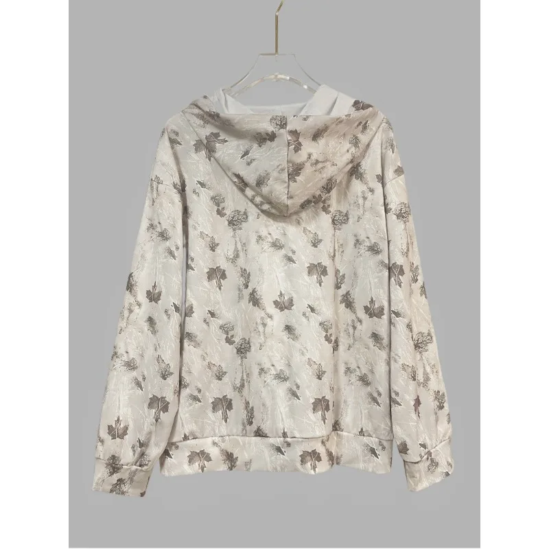 Maple Leaf Printing Hoodies Tie Dye Women Street Pullover Loose Autumn American Style Hoooded Sweatershirt Female Clothing