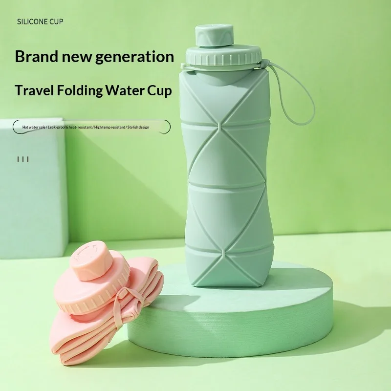 Source factory silicone folding water cup large capacity outdoor travel portable sports kettle high temperature resistant  foldable cup collapsible cup