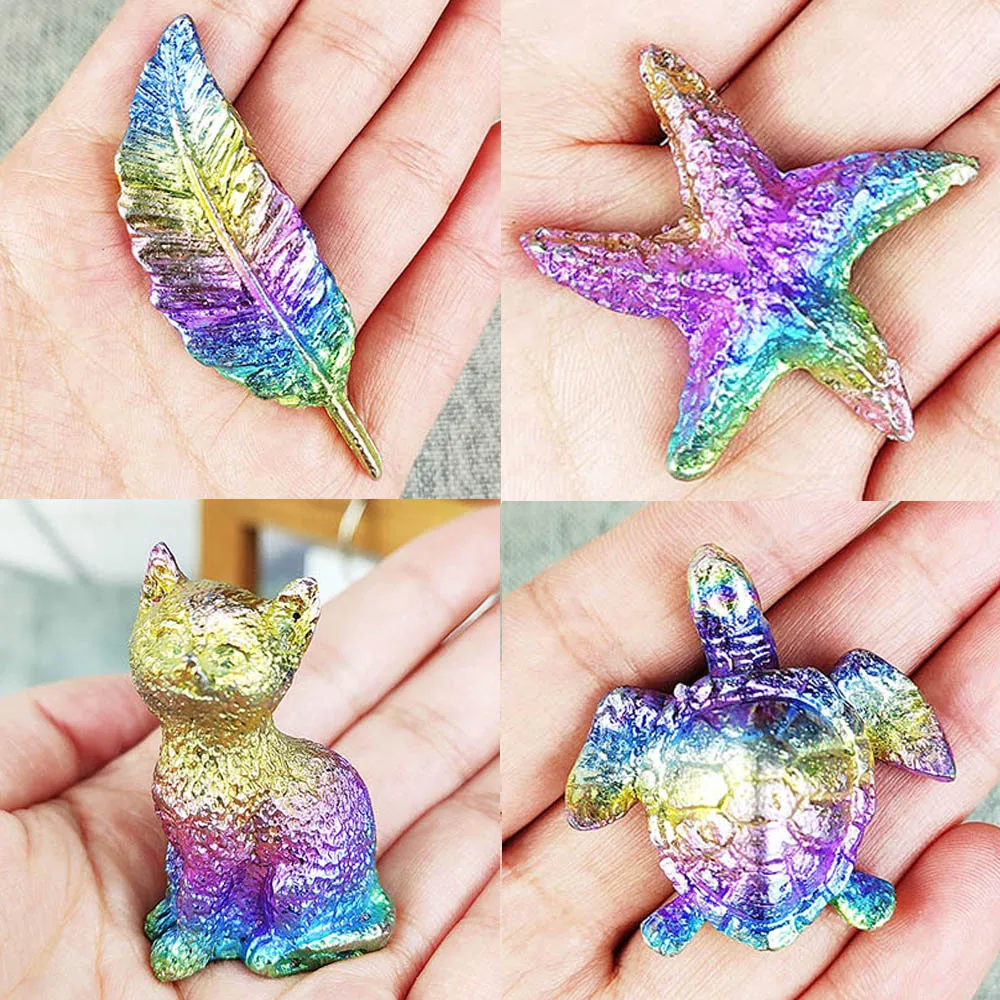 1Pc Colorful Bismuth Animal Statue Rainbow Metal Turtle Figurine Leaf Carving Craft Reiki Gemstone For Ornaments Home Decor Gift