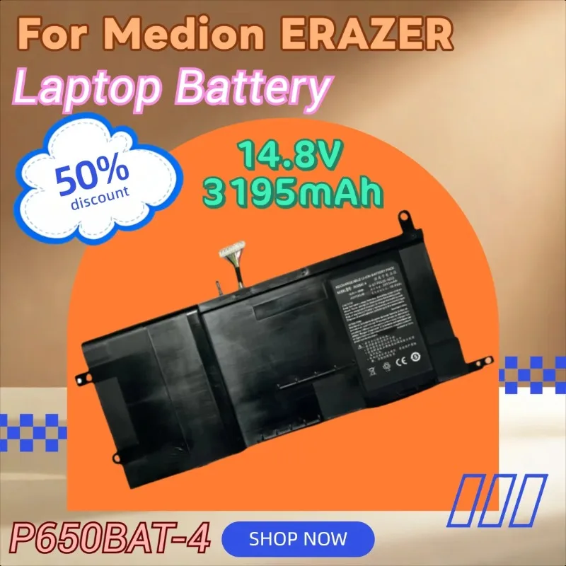 

New Laptop Battery P650BAT-4 14.8V 3195mAh for Medion ERAZER NP8650 NP8652 NP8678 NP8658 X7851 X7843 X7847 XMG P705 P505 P506
