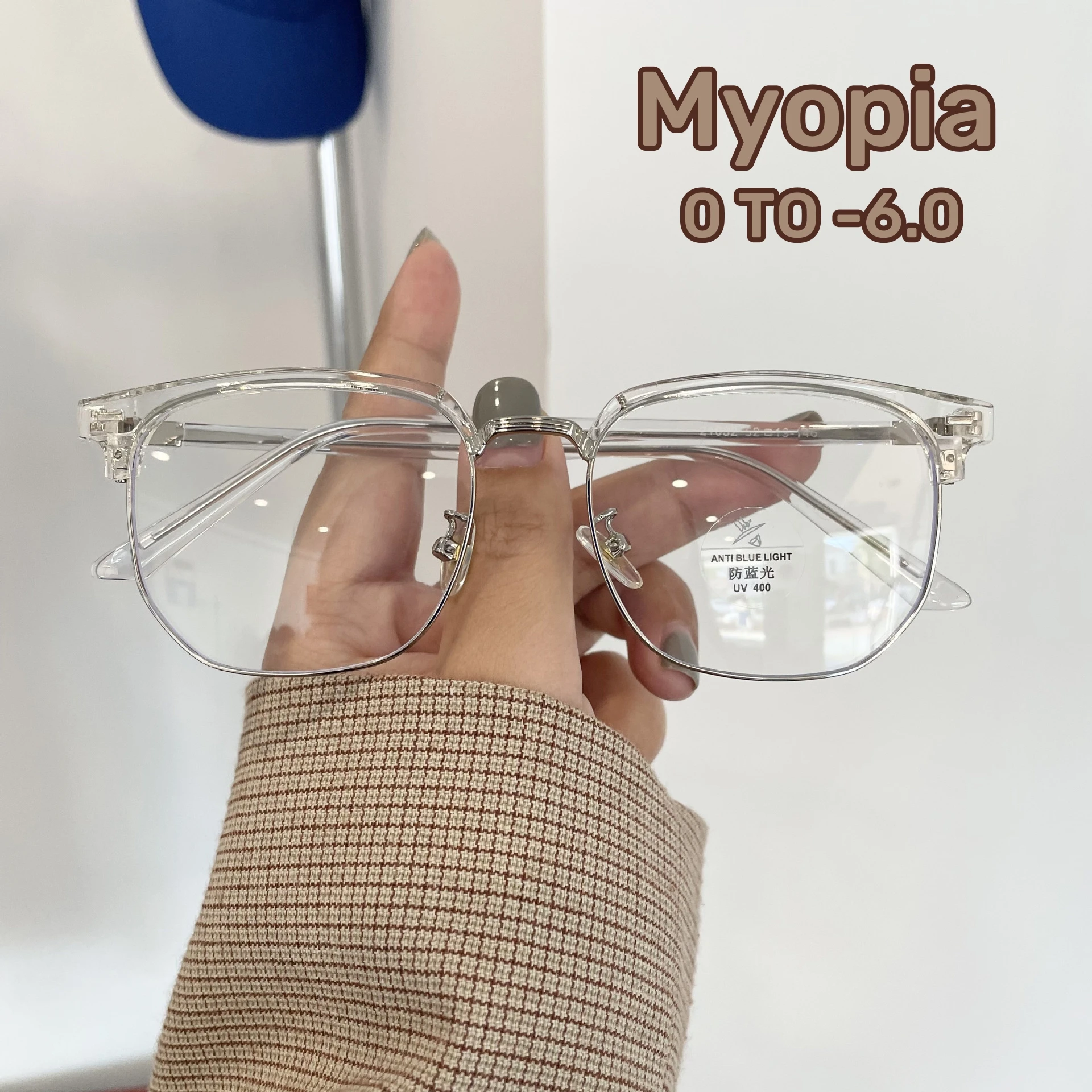 

Half Frame Optical Business Short Sight Eyewear Metal Round Face Near Sight Glasses Male Anti-blue Light Myopia Eyeglasses