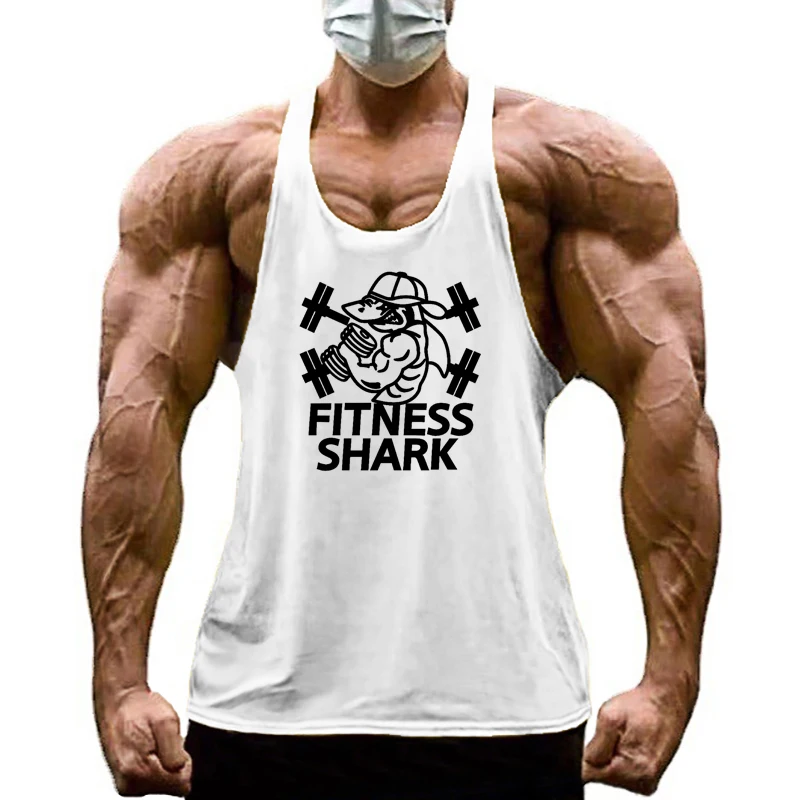 FITNESS SHARK Brand Mens Y Back Gym Clothing Summer Cotton Bodybuilding Stringer Tank Tops Workout Sleeveless Singlets Vest view 5