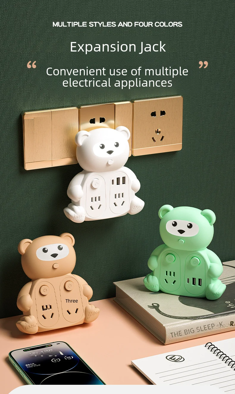 New Creative Cartoon Panda Power Converter Plug Student Dormitory Multi-side Plug Small Night Light Usb Charging Convenient
