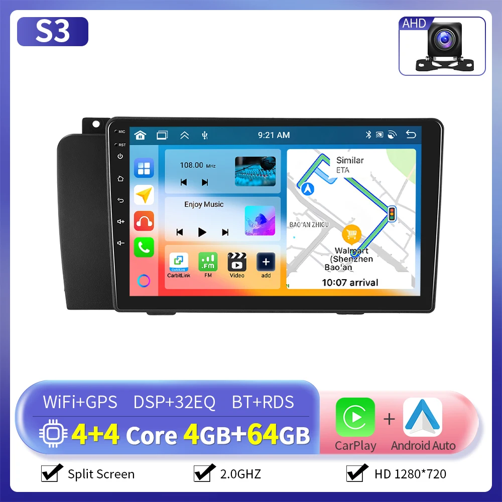 Camecho 6 + 128G Draadloze CarPlay Android Auto Autoradio voor Volvo XC70/V70/S60 2004-2007 GPS Stereo 4G WIFI Multimedia Speler
