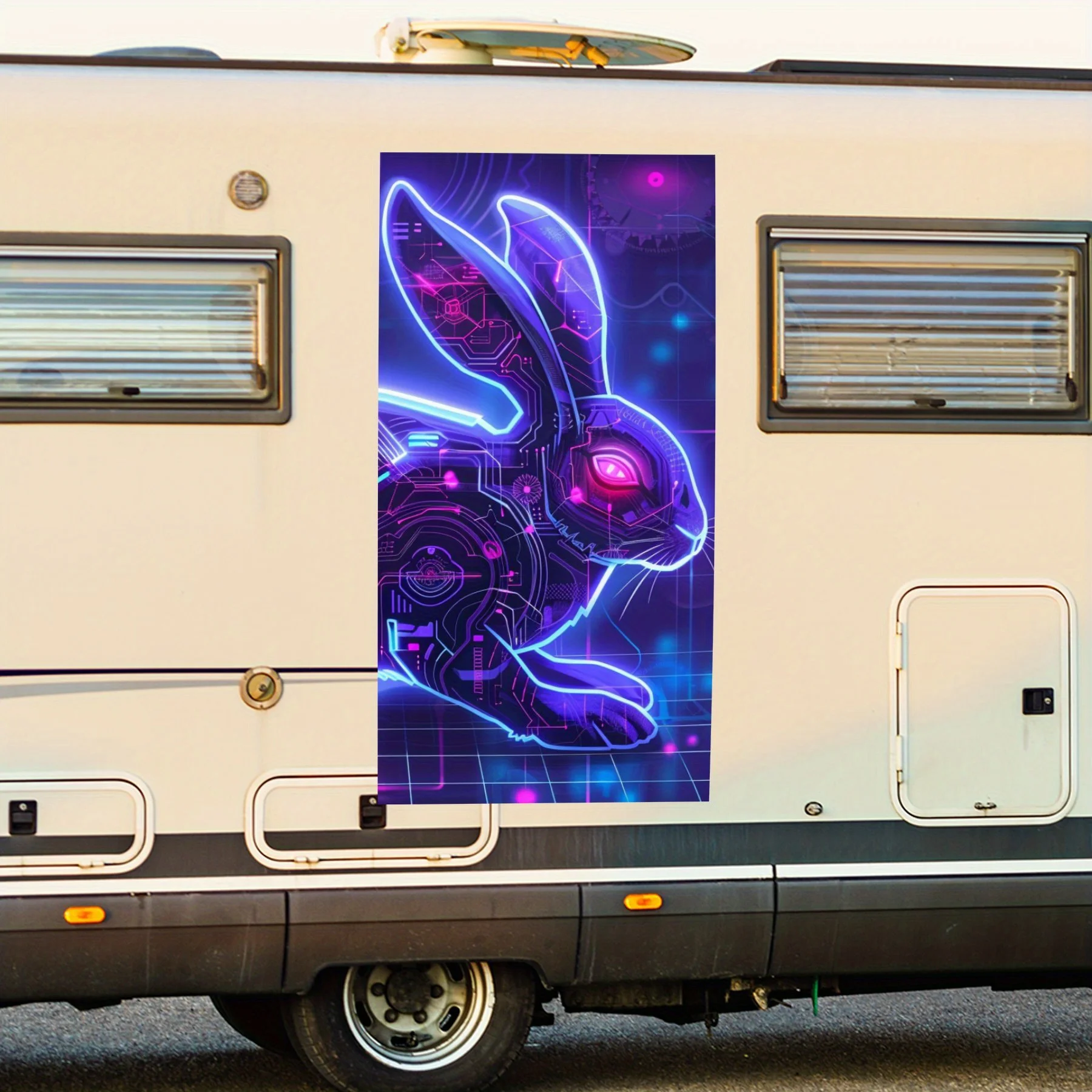 

Киберпанк кролик-светящаяся механическая наклейка на автомобиль, виниловая наклейка на сторону дома двигателя, водонепроницаемая самоклеящаяся виниловая наклейка