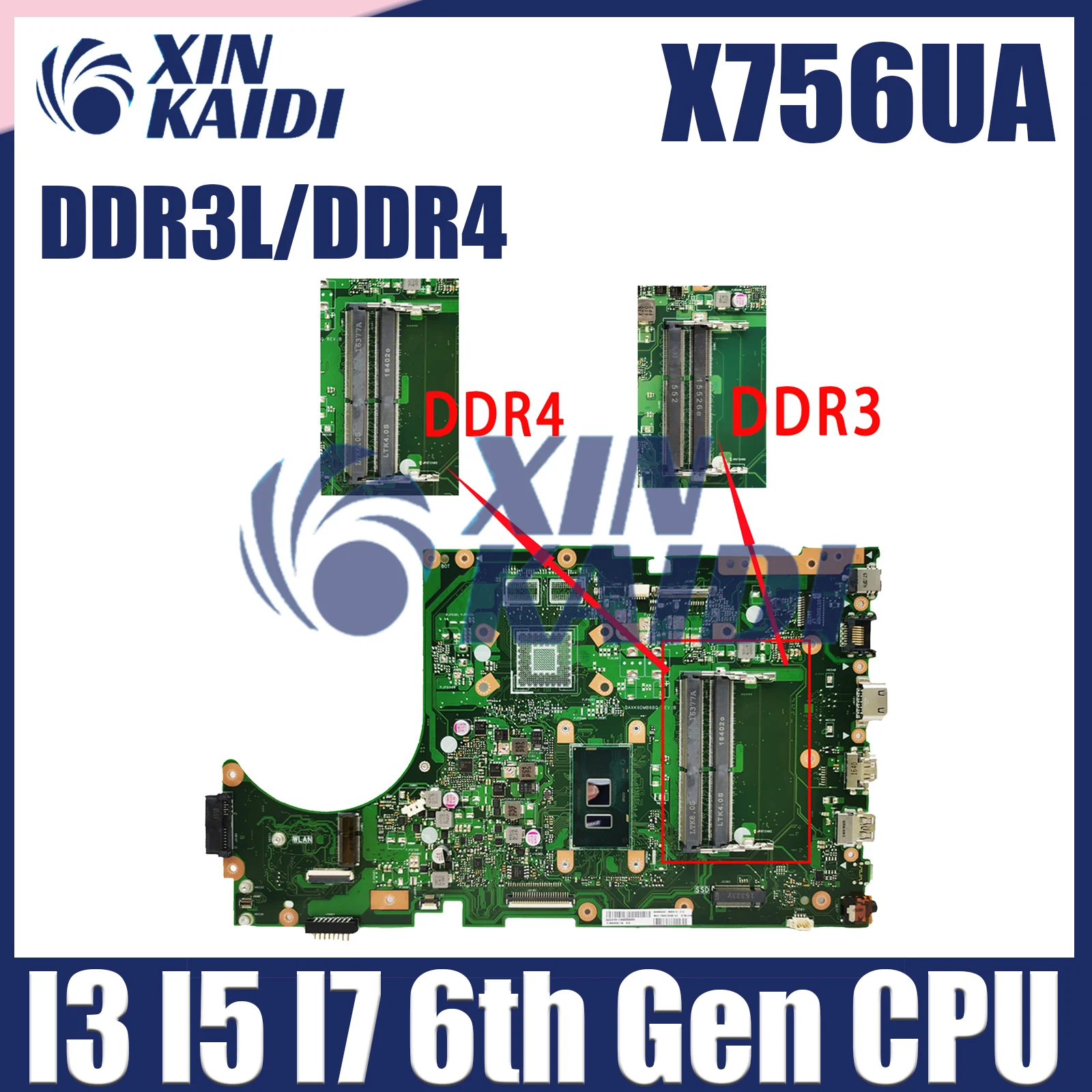 

X756UA Notebook Mainboard For Asus X756UV X756UAK X756U X756UJ X756UXM X756UQK X756UW Motherboard I3 I5 I7 6th CPU DDR3L/DDR4