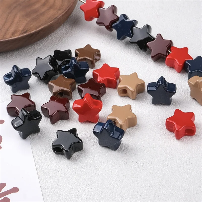 

Winter style 100pcs/lot color print cartoon stars shape acrylic straight hole beads diy jewelry garment hair accessory