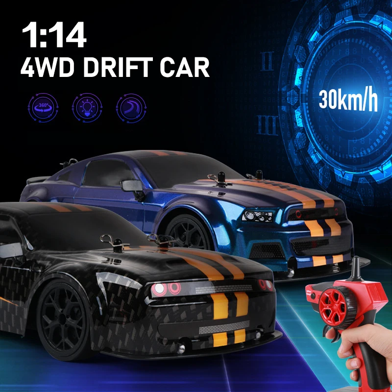 1/14 Rapid Drift 4WD High Speed Car 30KM/H Mustang Racing 2.4G Simulation Model RC Remote Control For Adult children\'s toys