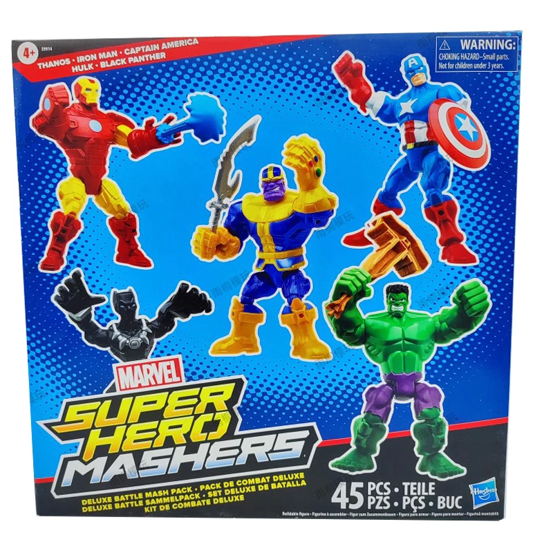 

Marvel Hasbro Super Hero Mashers Battle Mash Collection Pack Includes Iron Man Black Panther Thanos Hulk and Captain America