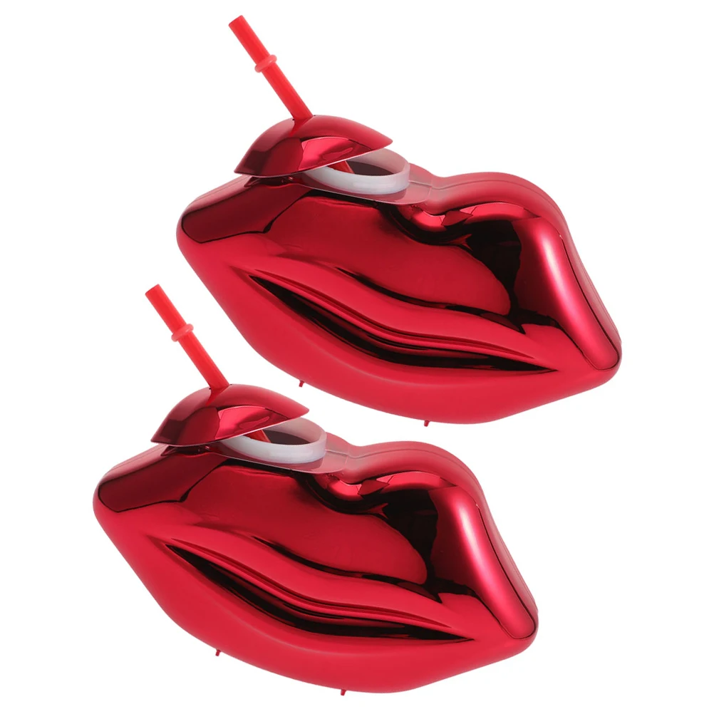 

2pcs Red Lip Shaped Tumbler 700Ml Plastic Drinking Cup For Hawaiian Party Beach Ktv Bar Juice Smoothie Water Tumbler With Straw
