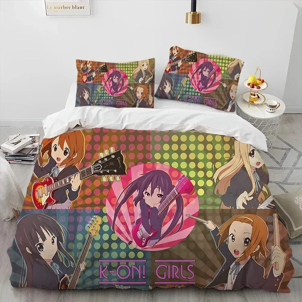 

3D K-ON Cartoon Cute Lolita Kawaii Girls Comforter Bedding Set,Duvet Cover Bed Set Quilt Cover Pillowcase,Queen Size Bedding Set