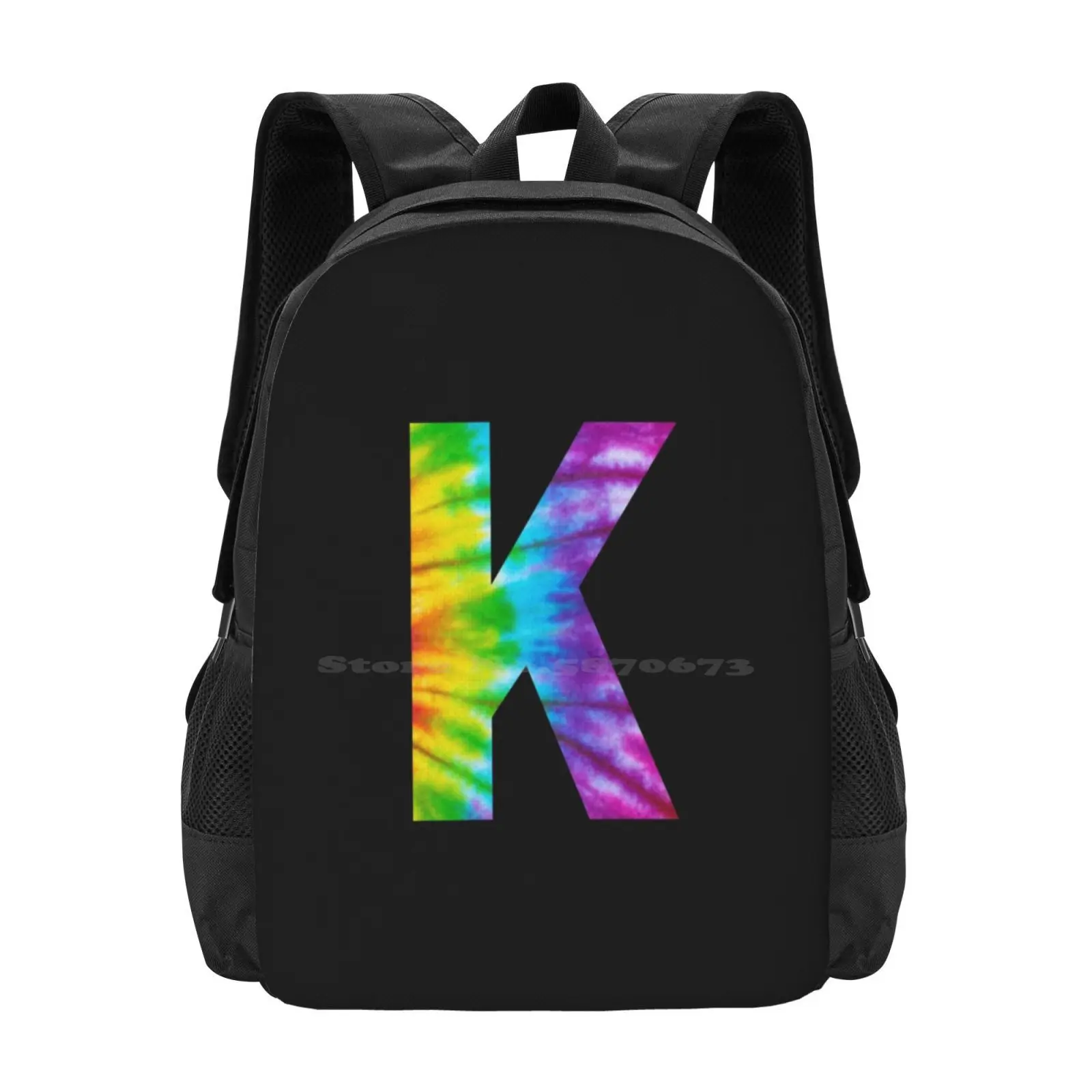 

K Initial Teen College Student Backpack Pattern Design Bags J Initial Monogram Name Tie Dye Hippie Boho College School Trendy