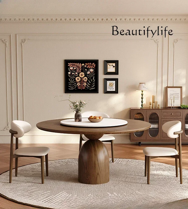

стол кухонный Ash Wood Antique round Dining Table with Turntable Walnut round Table Designer Solid Wood Dining Table