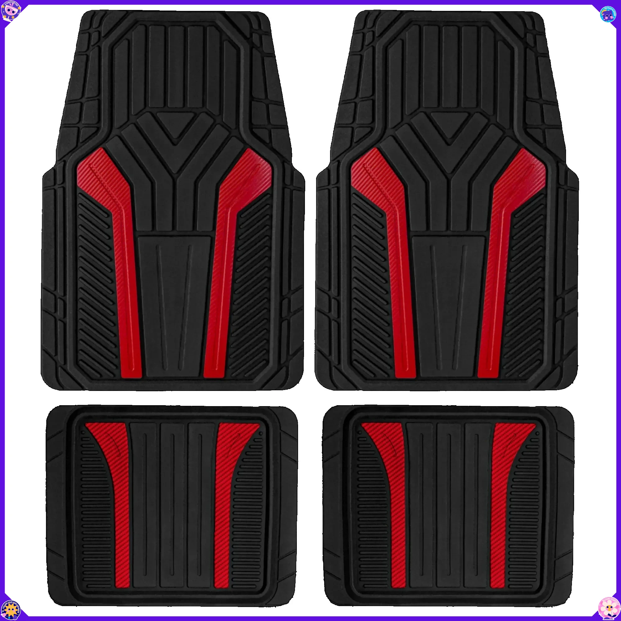 

Красные резиновые автомобильные коврики из углеродного волокна, 4 предмета, универсальная всепогодная защита для транспортных средств