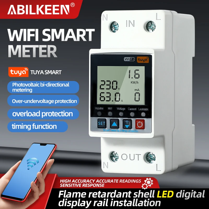 

ABILKEEN New Arrival WIFI Remote Intelligent Control Voltage Current Protector Reset Type Overvoltage and Undervoltage Portector