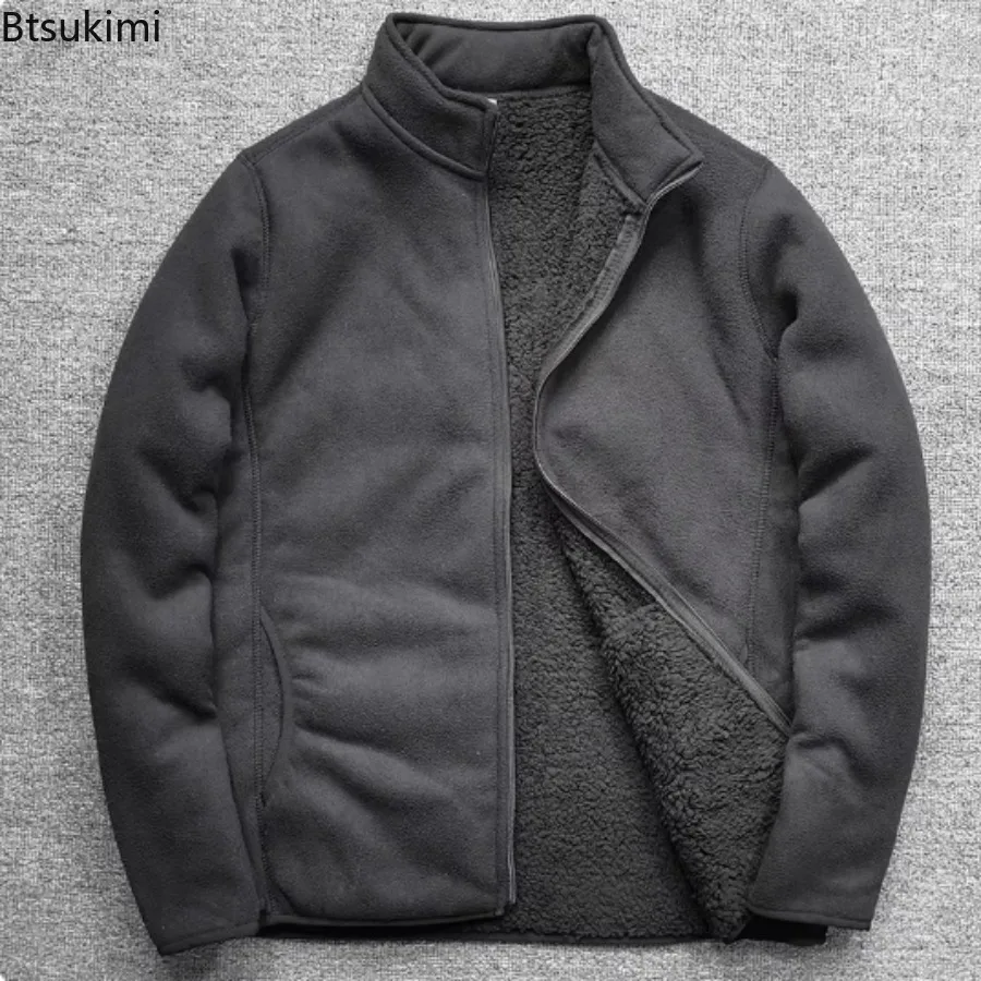 

Autumn Winter Thick Lamb Fleece Jackets Men's Polar Fleece Stand Up Collar Warm Jacketcoat Fashion Solid Casual Winter Jacket