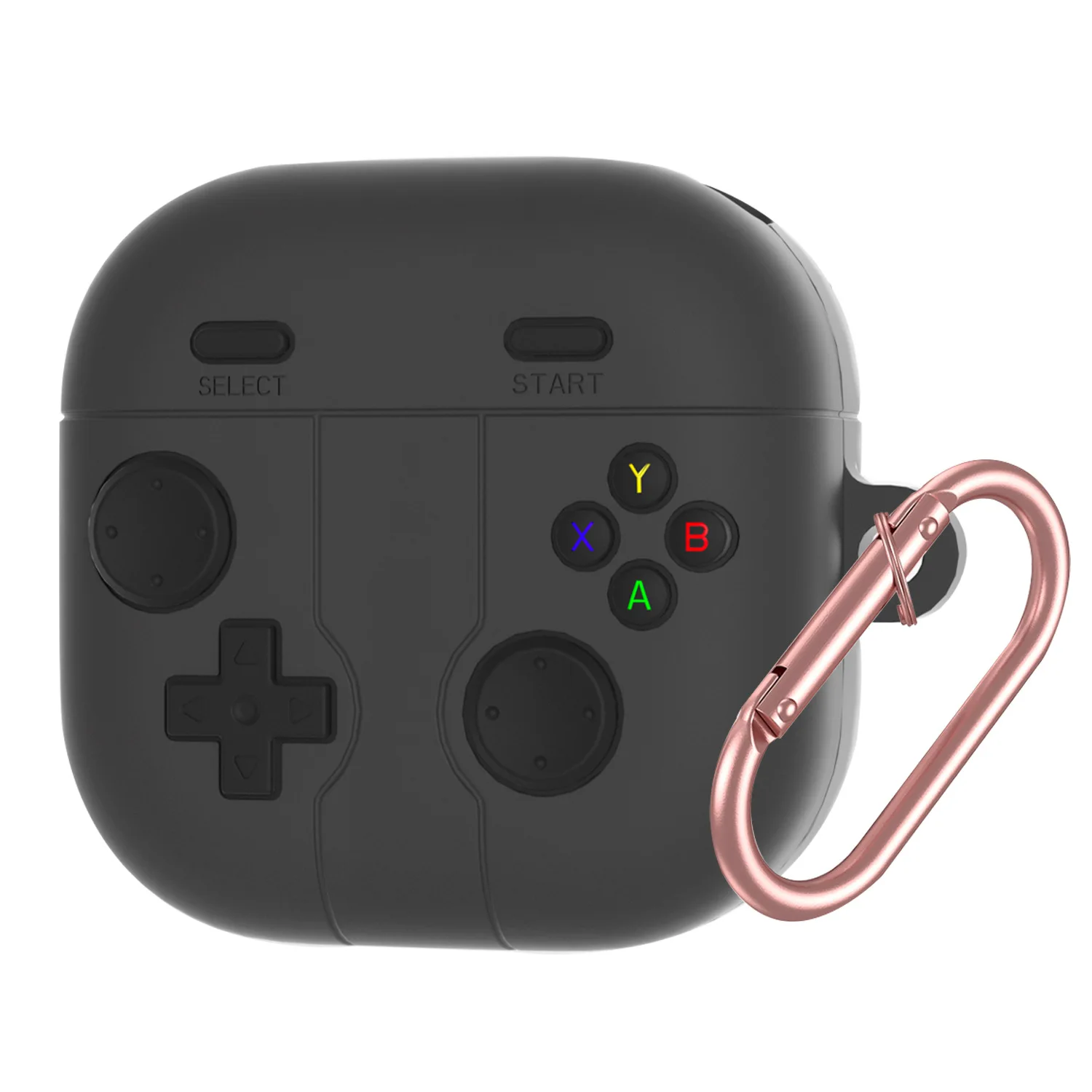

For Samsung Galaxy Buds4 / Buds4 Pro Silicone Case Retro Gamepad Style Earphone Protective Cover with Carabiner - Dark Grey