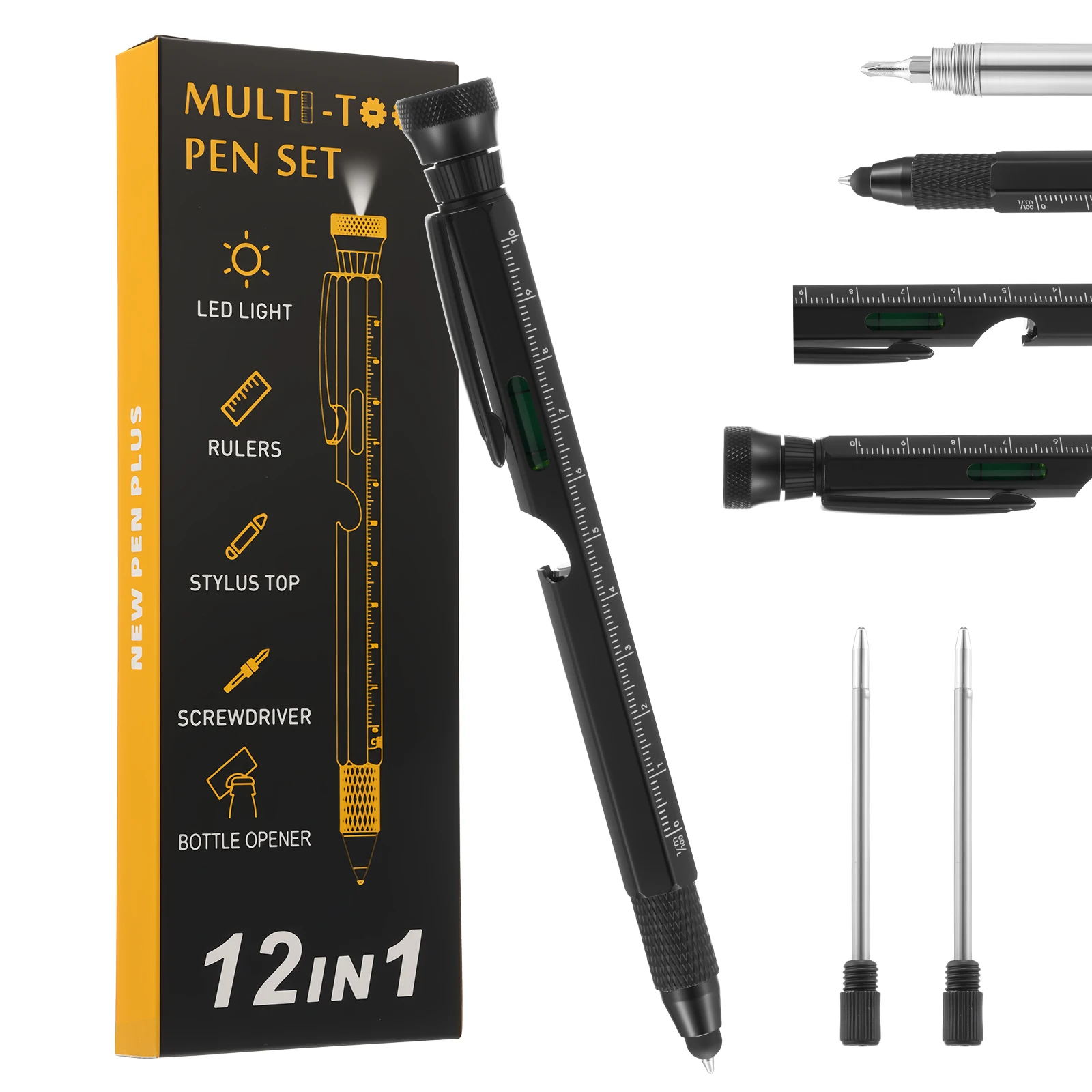 

Многофункциональная ручка 12 в 1 с LED-подсветкой, уровнемером, открывалкой для бутылок, стилусом для сенсорных экранов и отверткой — подарок на День отца, гаджет для мужчин.