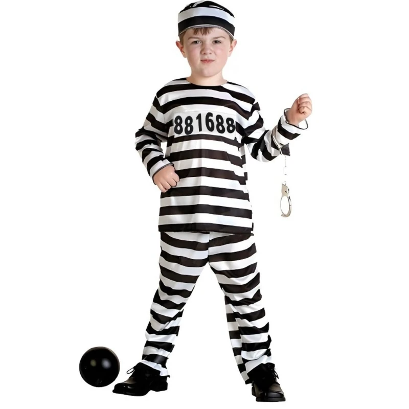 50LE Child Size Convict Jumpsuit With Chest Badge Perfect For Theatrical Event