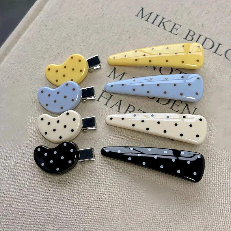 2Pcs Female Korean Simple Versatile Bangs Hair Clip Hairpin Cute Fresh Hair Accessories Cheese Yellow Polka Dot Duck Bill Clip