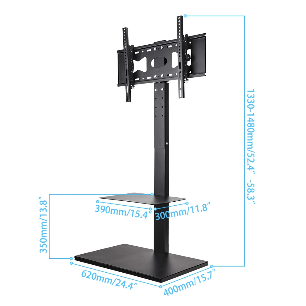 Swivel Floor TV Stand Mount Height Adjustable with Shelf and HD Cable for 32- 65 Inch LCD LED Flat Screen