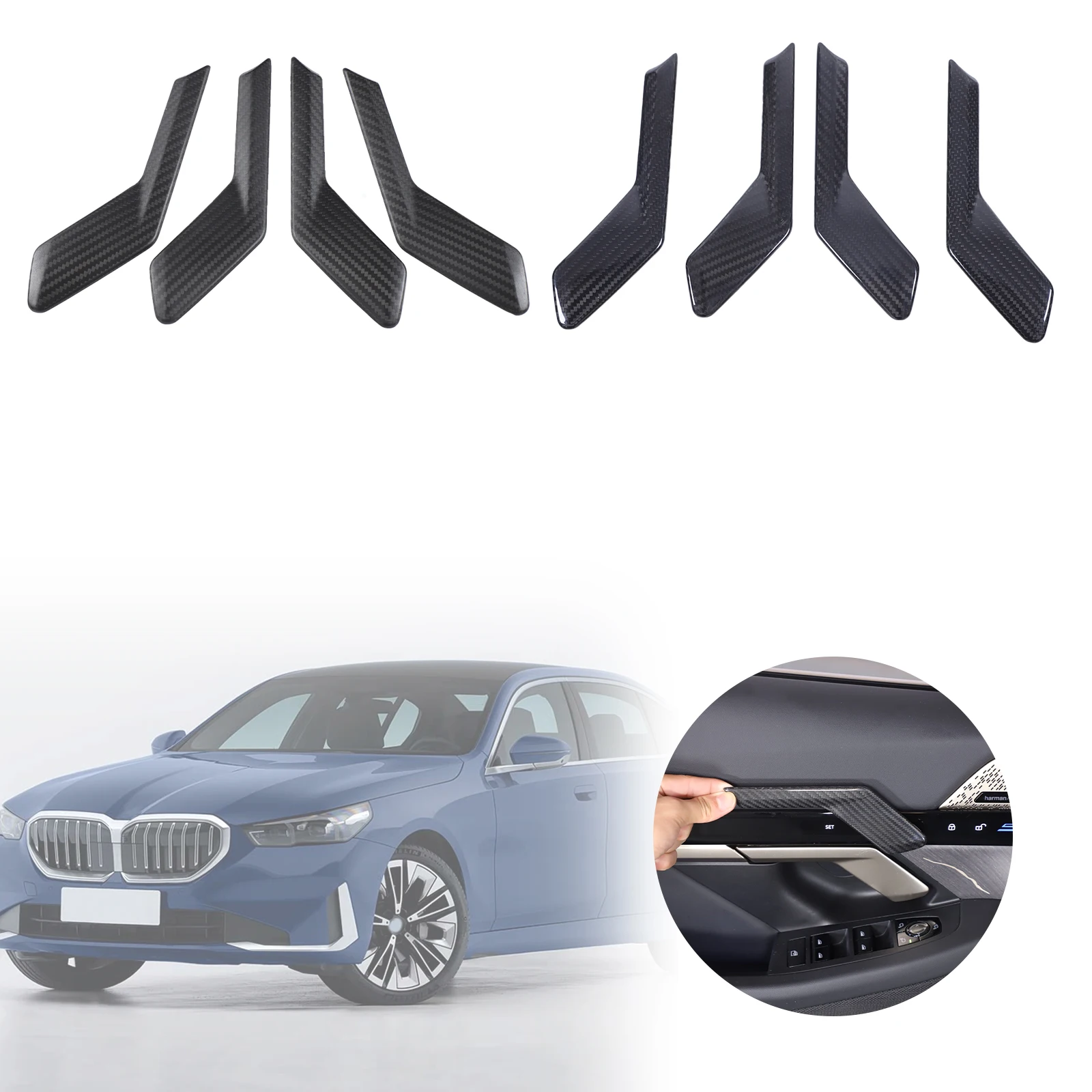 

For BMW 5 Series G60 2024 2025 Real Carbon Fibre Car Inner Door Handle Panel Cover Trim Sticker Car Accessories