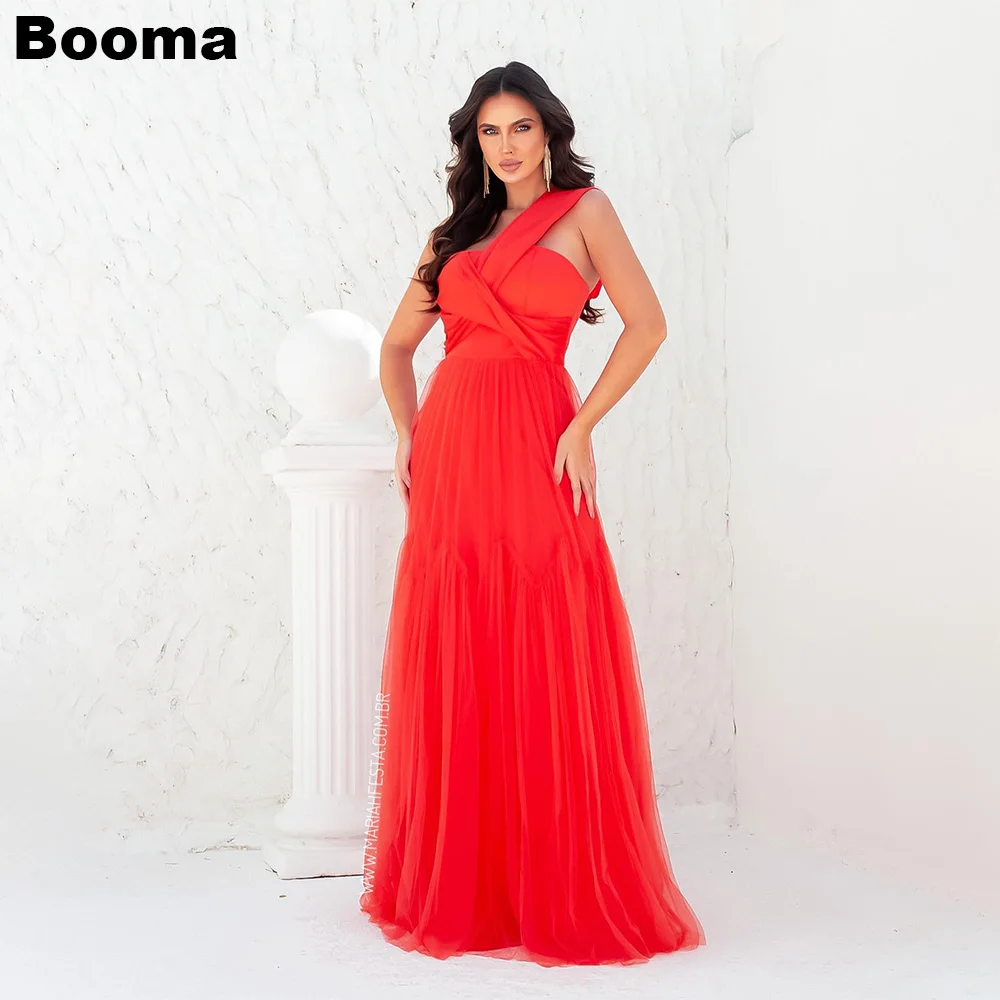 

Booma A-Line Elegant Prom Dresses One Shoulder Pleat Formal Occasion Dresses Wedding Guest Long Evening Gown for Women Customize