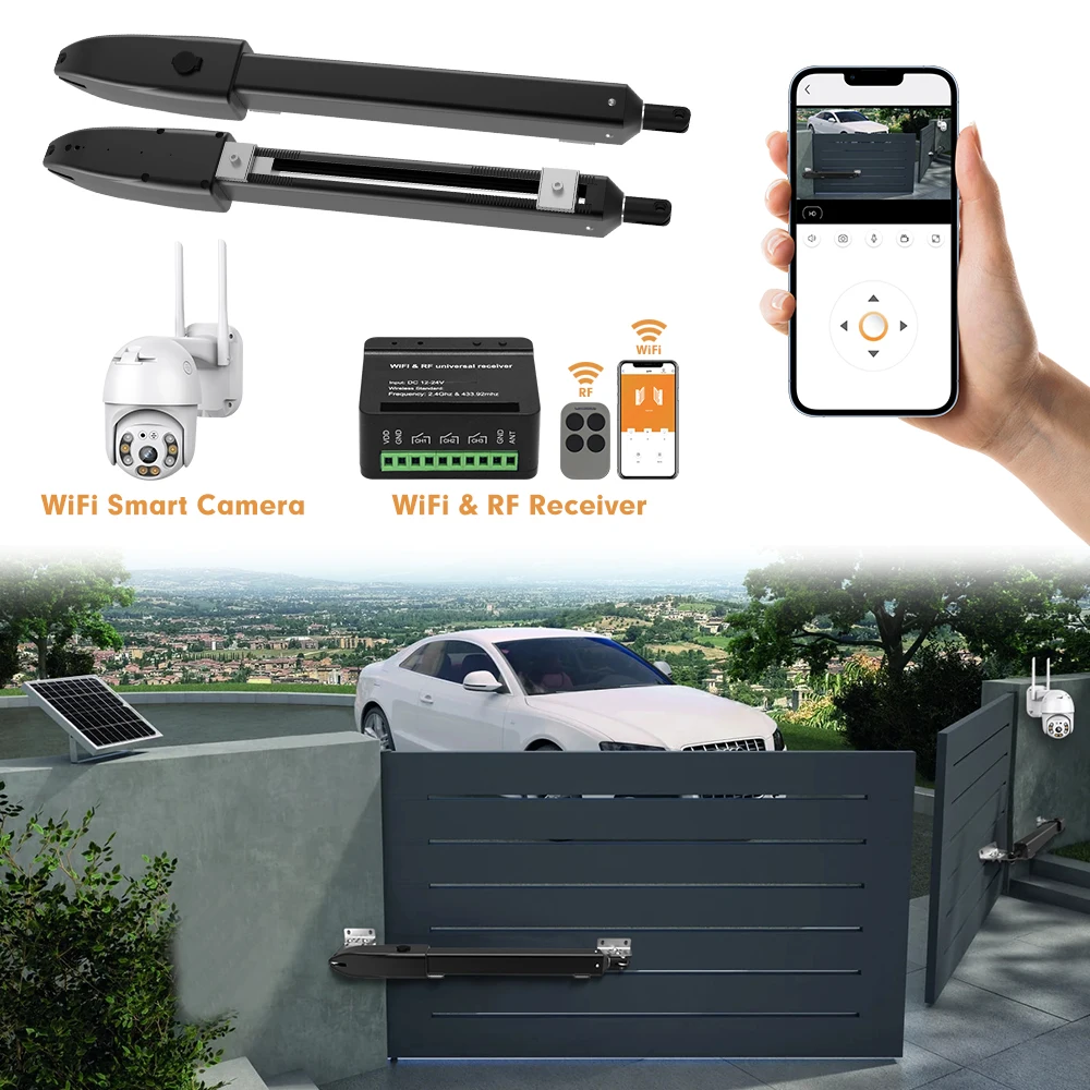 PKM-C025 Modern Design Automatic Electric Swing Gate Opener 300Kg Mechanical Limit Dual Arms for Apartment Use