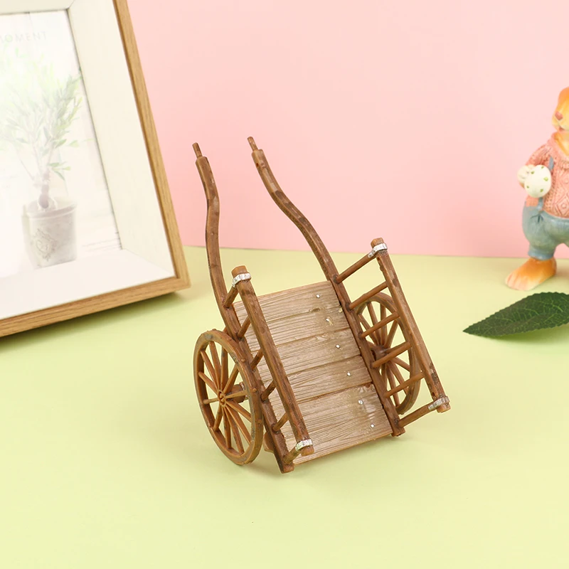 1pcs Miniature Simulation Cart Models Barrows Pulling Cart Dollhouse Garden Furniture Micro Landscape Kids Pretend Toys