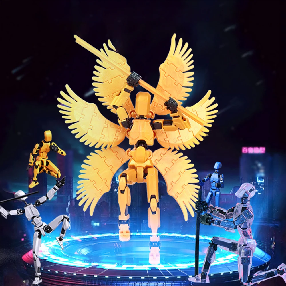 

Multi-Jointed Movable 3d Printed Mannequin Luminous Action Figures With 6PCS Wings Lucky 13th Robot Toy For Kid Birthday Gift