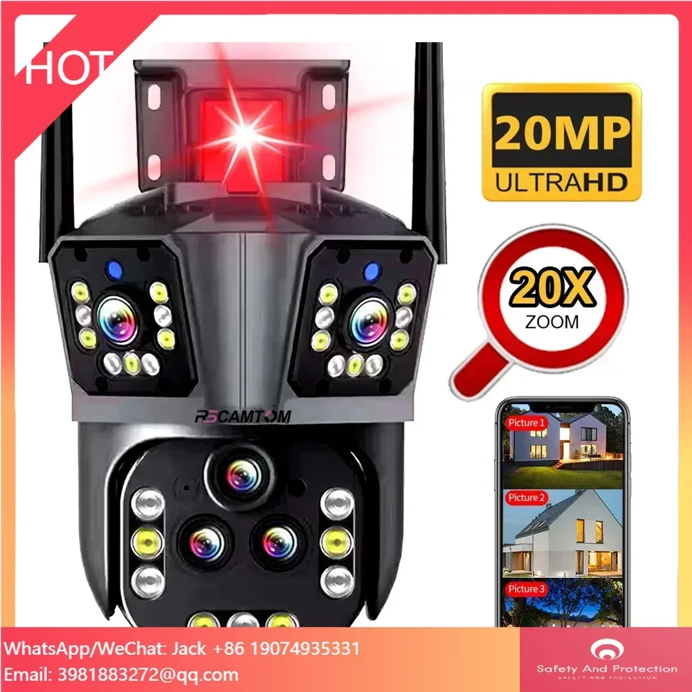 

Rscamtom 20MP 5 Lens IP66 Waterproof 20X Wireless Camera WiFi PTZ Network Camera With Speaker