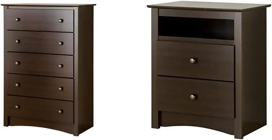 Fremont 5-Drawer Chest and 2 Drawer Nightstand, Espresso Finish