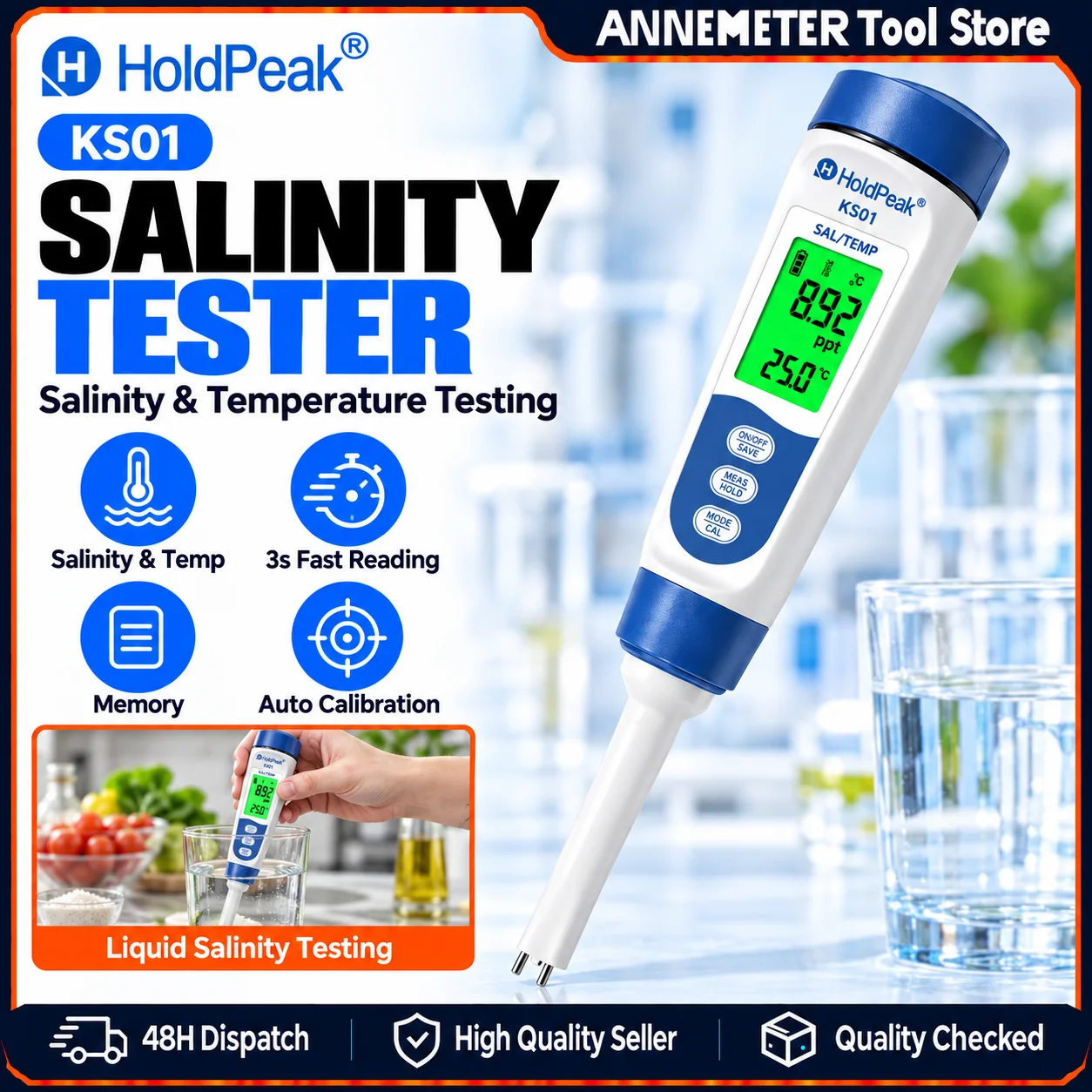 Food Salt Tester Digital Salinity Meter Pen 0.01%-10% High Precision Waterproof Temp ATC for Soup Sauce Brine Cheese Making Cook