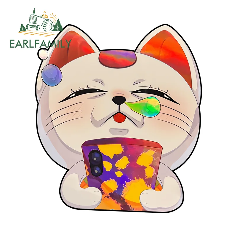EARLFAMILY Sleeping Turbo Granny Car Sticker Funny Cartoon Cat Windshield Decal Waterproof Personality Occlusion Scratch Decor