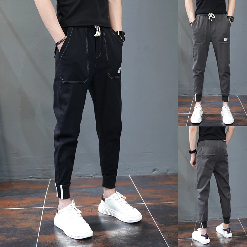 

Slim Fit Summer Casual Pants Thin Bla Samurai Sle Faionable Youthful Harajuku Workwear Trousers Nine Points M Model