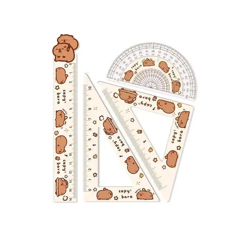 4pcs/set Creative Acrylic 15cm Capybara Set of Rulers Drawing Tools Cute Cartoon Soft Ruler Set Office Supplies Set Square