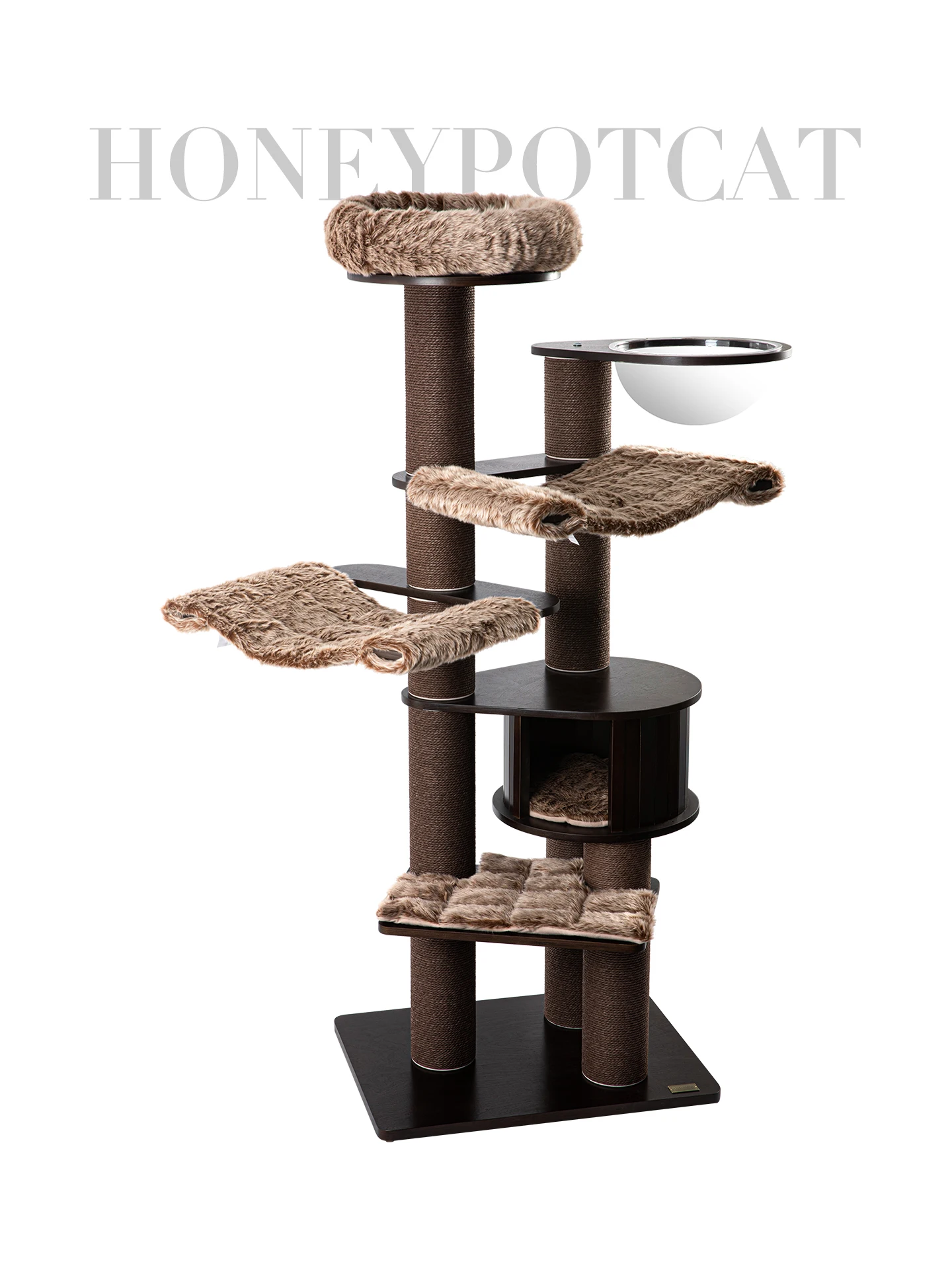 Cat climbing frame, nest tree integrated, black walnut color, lacquered solid wood, multi-layer board, cat frame large