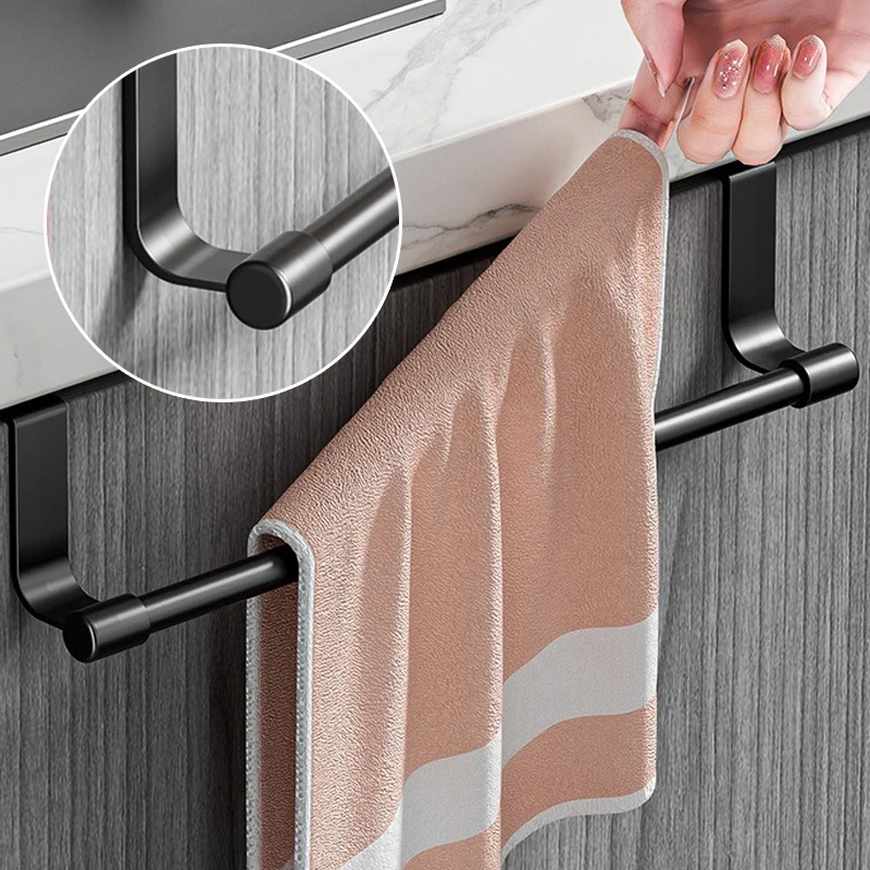 

1/6x Stainless Steel Towel Rod Cabinet Door Towel Rack Storage Organizer Bathroom Door Hanging Towel Rack Punch-free Rag Hanger