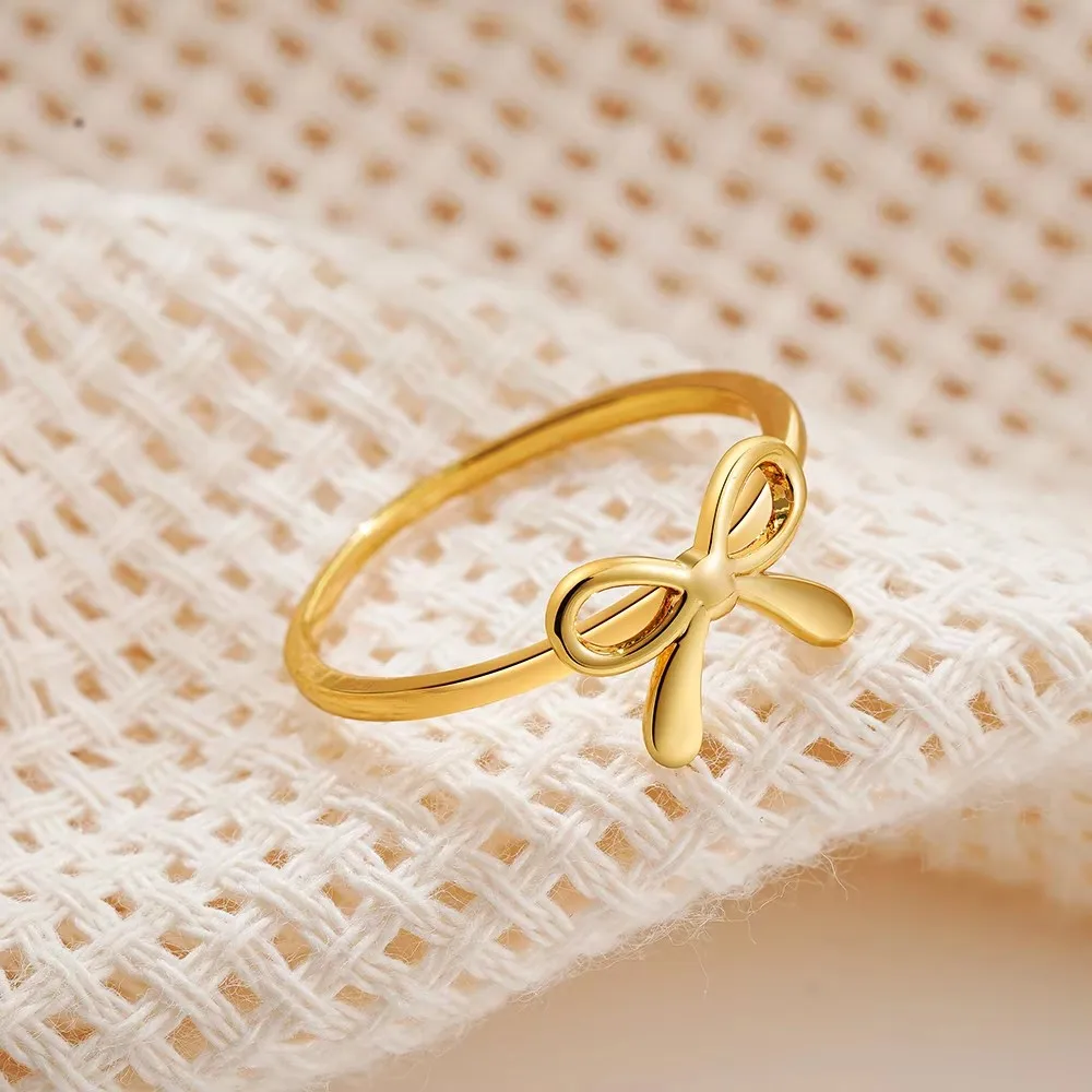 Minimalist Cute Gold Color Stainless Steel Bow Rings for Women Waterproof Butterfly Finger Ring Wedding Aesthetic Jewelry Gifts image 5