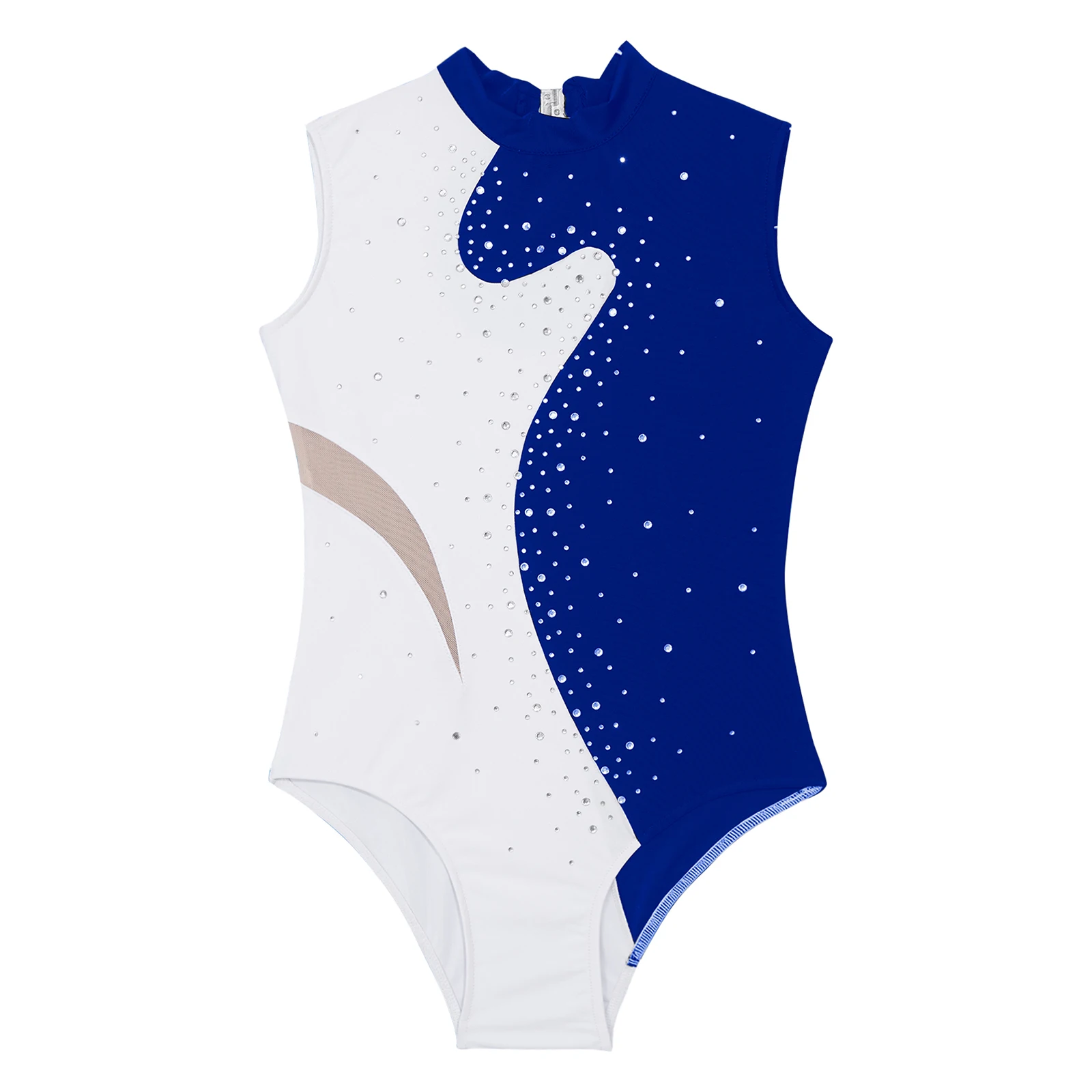 Children Rhythmic Gymnastics Jumpsuit for Girls Kids Sleeveless Shiny Rhinestone Skating Bodysuits Teens Ballet Dance Leotards