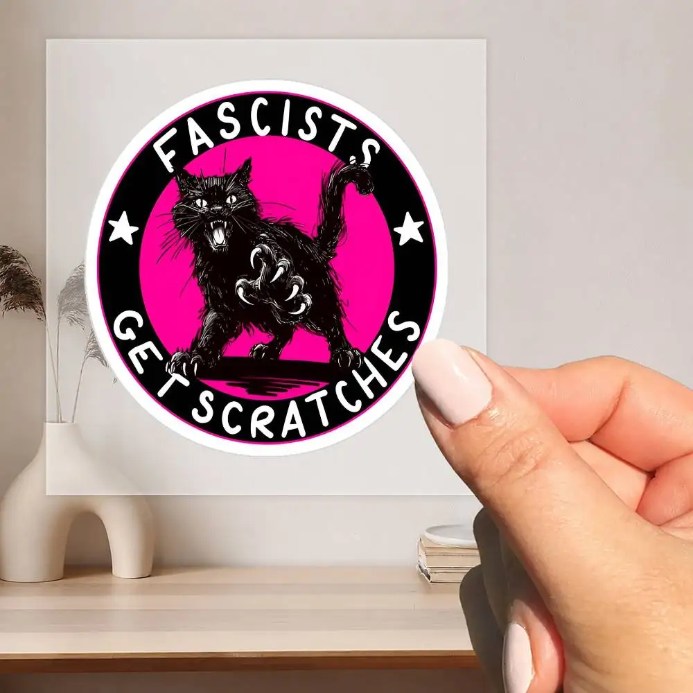 Cats Against Fascists Pink Version Waterproof Stickers For Decorating Car Windows Motorcycles And Computers.