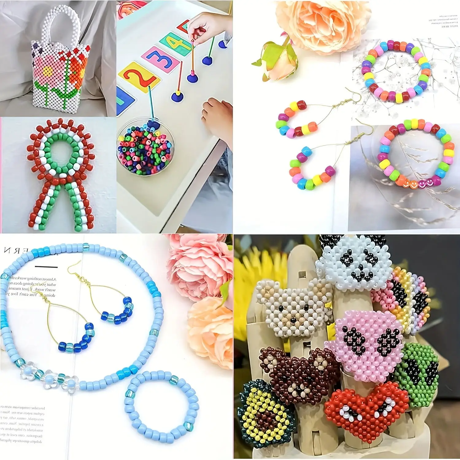 500pcs mixed multicolor plastic Pony beads craft perforated bulk rainbow hair beads bracelet necklace jewelry making accessories